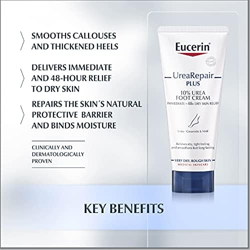 Eucerin UreaRepair Plus Rapid Absorption Foot Cream for Dry and Cracked Heels, Fragrance-Free, 100 ml