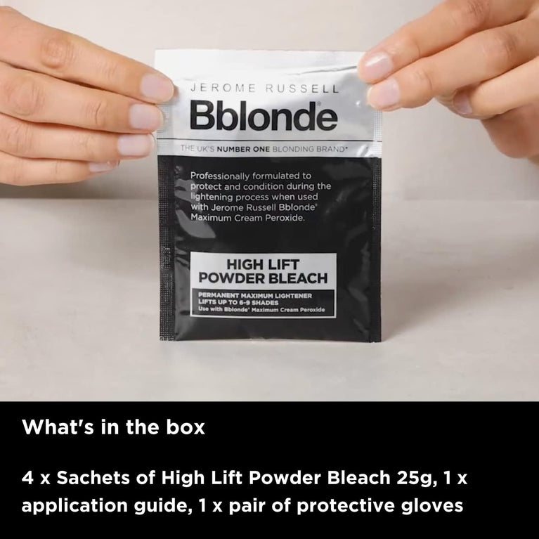 Jerome Russell Bblonde High Lift Bleach Powder - Hair Bleach for Blonde to Dark Brown Hair, with Mineral Oils for Hair Care - Lifts 6-9 Shades - Pack of 4 Sachets (4x 25g)