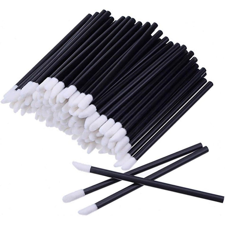 100Pcs Black Disposable Lipstick Applicators, Fiber Makeup Lip Brushes Beauty Tool Kit with 3.54inch Length