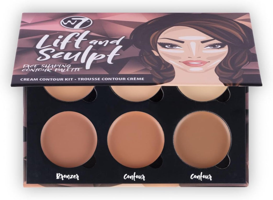 W7 Cosmetics Professional Contour Kit - Cream-Based Highlighting & Concealing Palette with Step-by-Step Guide