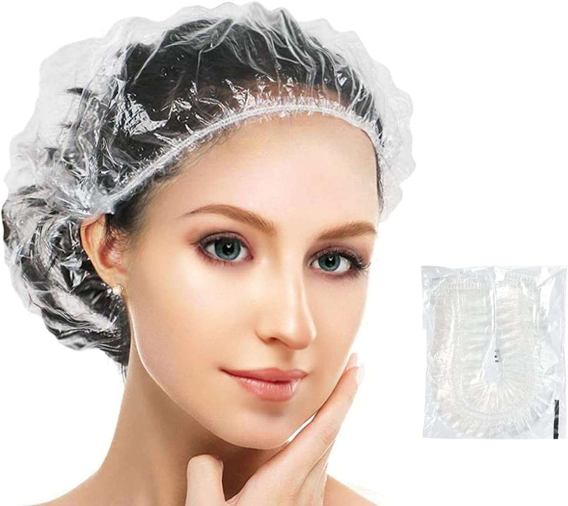 G2PLUS Disposable Shower Caps Individually Wrapped - 44CM Plastic Bath Caps - 100PCS Waterproof Elastic Shower Caps for Home Use, Hotel, Spa, and Hair Salon