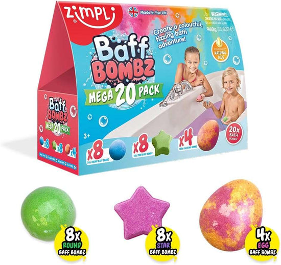 20 x Bath Bombs Mega Value Pack from Zimpli Kids, Create a Colourful, Fizzing Bath Time Adventure, Bath Fizzers Gift Set for Children, Birthday Presents for Boys & Girls, Organic, Moisturising, Vegan