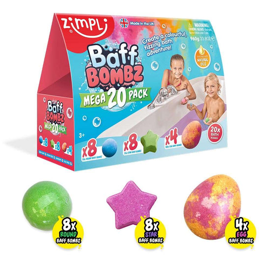 20 x Bath Bombs Mega Value Pack from Zimpli Kids, Create a Colourful, Fizzing Bath Time Adventure, Bath Fizzers Gift Set for Children, Birthday Presents for Boys & Girls, Organic, Moisturising, Vegan