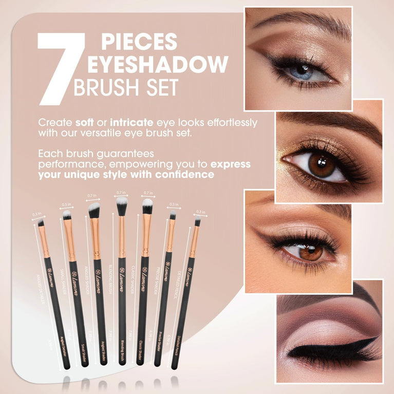 Vegan Eye Brush Set - Professional 7 Piece Kit for Perfect Eye Makeup Application