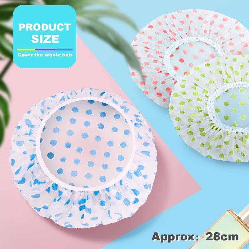 6 Pcs OWill Shower Caps for Women uk,Waterproof and Reusable Bath Cap,28cm Width with Elastic Band, Large Plastic Long Hair Eco Cap.