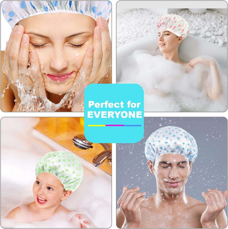 6 Pcs OWill Shower Caps for Women uk,Waterproof and Reusable Bath Cap,28cm Width with Elastic Band, Large Plastic Long Hair Eco Cap.
