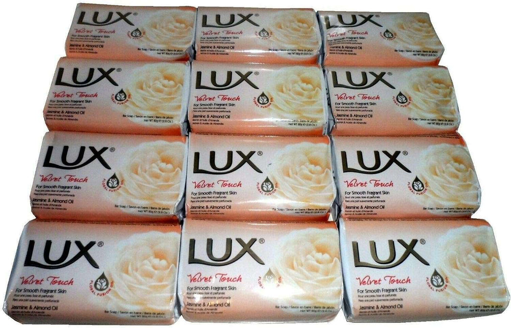 12 x Lux Velvet Touch Soap Bars for Smooth Fragrant of Jasmine & Almond Oil 80g