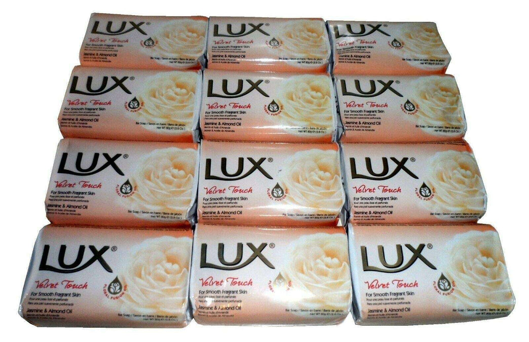 12 x Lux Velvet Touch Soap Bars for Smooth Fragrant of Jasmine & Almond Oil 80g