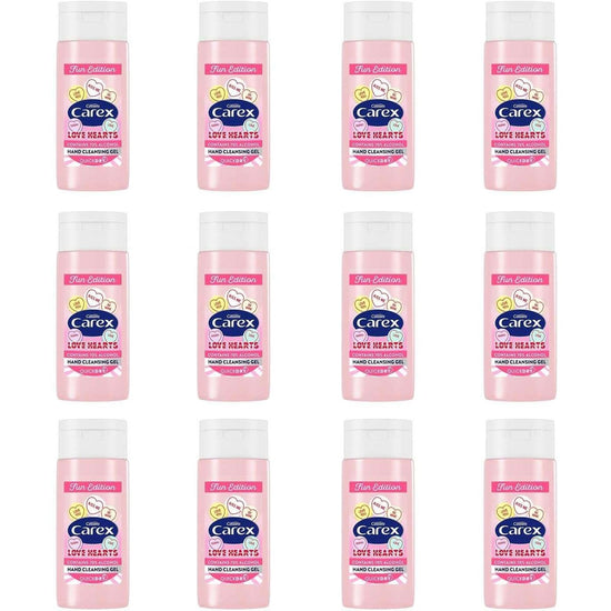 Carex Love Hearts Cleansing Hand Gel Pack of 12, Refreshing Hand Gels with 70% Alcohol, Fun Editions Scented Hand Gel that Cleans, Cares and Protects, 50 ml