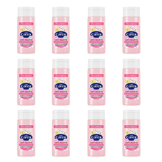 Carex Love Hearts Cleansing Hand Gel Pack of 12, Refreshing Hand Gels with 70% Alcohol, Fun Editions Scented Hand Gel that Cleans, Cares and Protects, 50 ml