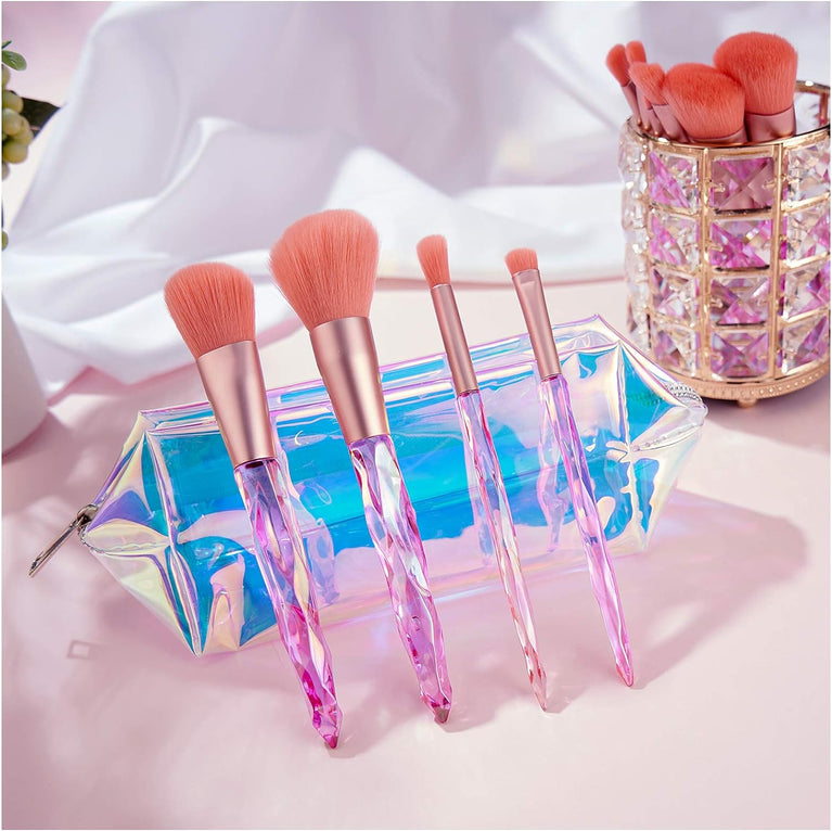 15-Piece Subsky Acrylic Handle Makeup Brushes Kit with Crystal Style and Sparkling Handles