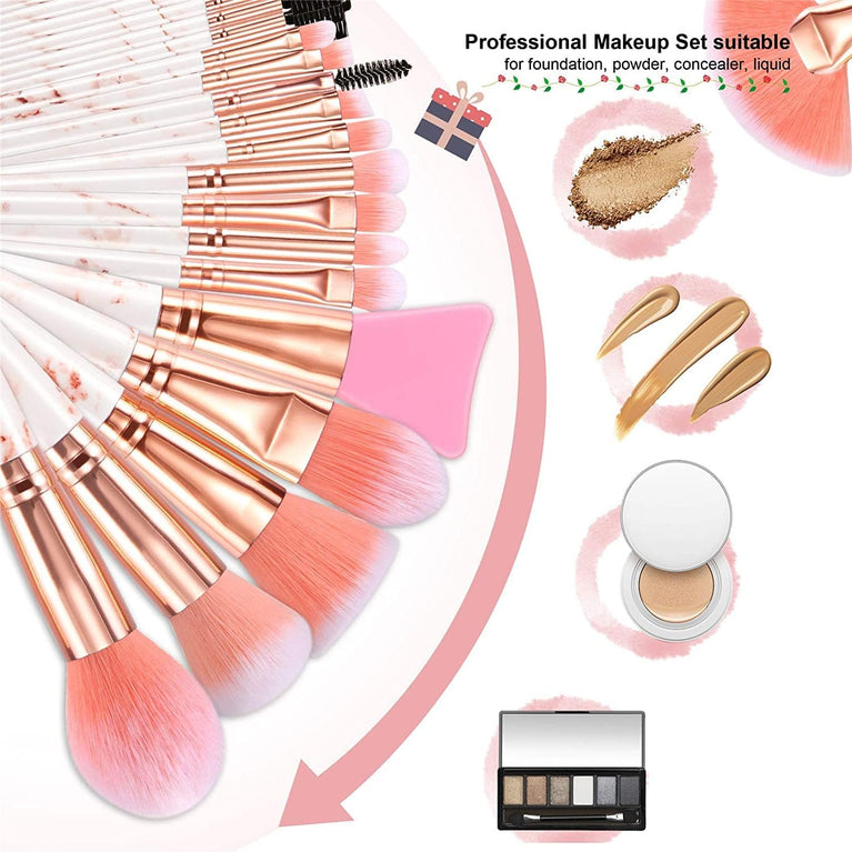 Marble Makeup Brush Set with 15PCs Brushes and Makeup Sponge - Professional Beauty Kit for Flawless Makeup Application