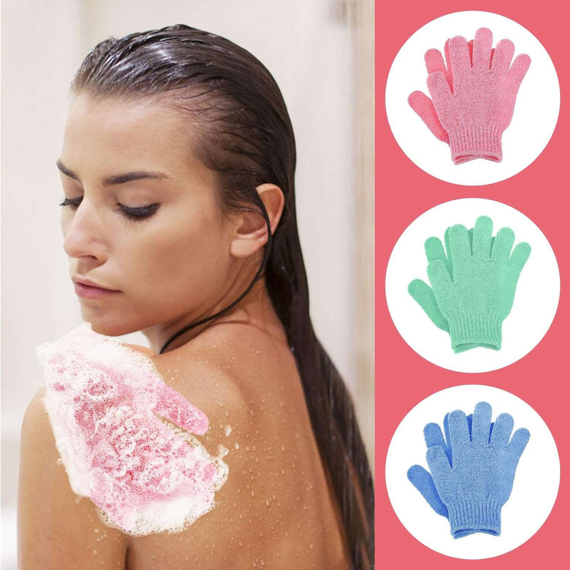 Sibba 6Pcs Exfoliating Gloves Bamboo Exfoliator Mitt Body Scrub Exfoliating Washcloths Scrubbing Glove for Shower, Spa, Massage and Dead Skin Cell Remover Loofah (Green, blue, pink)