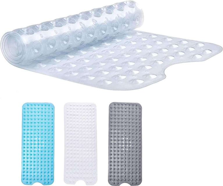 Hafaa Shower Bath Mat Non Slip Anti Mould & Mildew - Long Rubber Bathroom Mat 70x38cm with Strong Suction Cups Grip - Easy Drain and Machine Washable Soft Bathtub Mats (Clear)