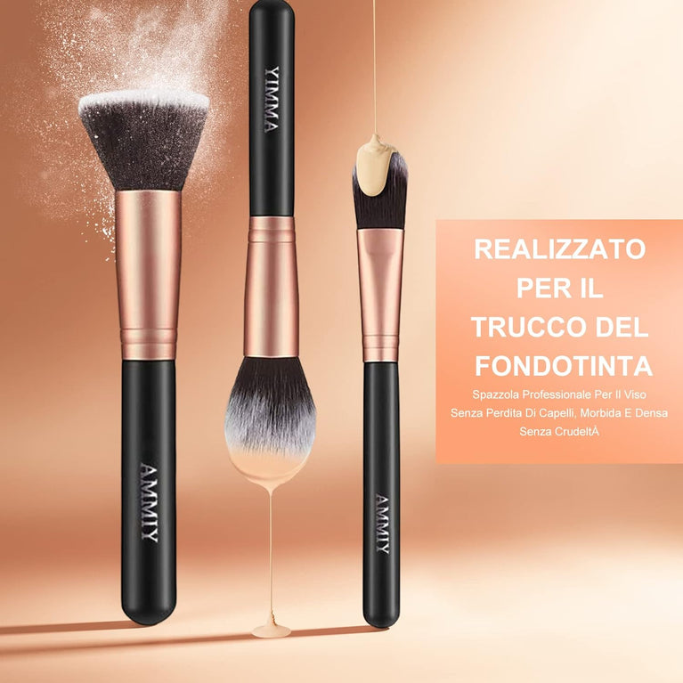 Rose Gold Complete Makeup Brush Set with Bonus Sponge Puffs - Premium Synthetic Brushes for Flawless Application