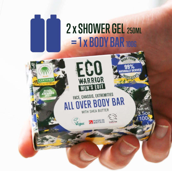 Eco Warrior Men's Edit All Over Body Soap Bar - Vegan, Cruelty Free, No SLS or Parabens Nourishing Mens Soap with Added Shea Butter and a Blend of Essential Oils - Natural, Eco Friendly, 100g