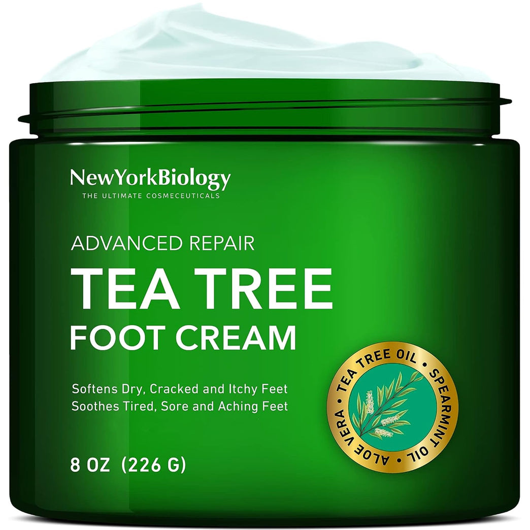 New York Biology's Tea Tree Oil Infused Foot Cream for Athlete's Foot, Nail Fungus, and Dry, Itchy Skin Relief - 226g