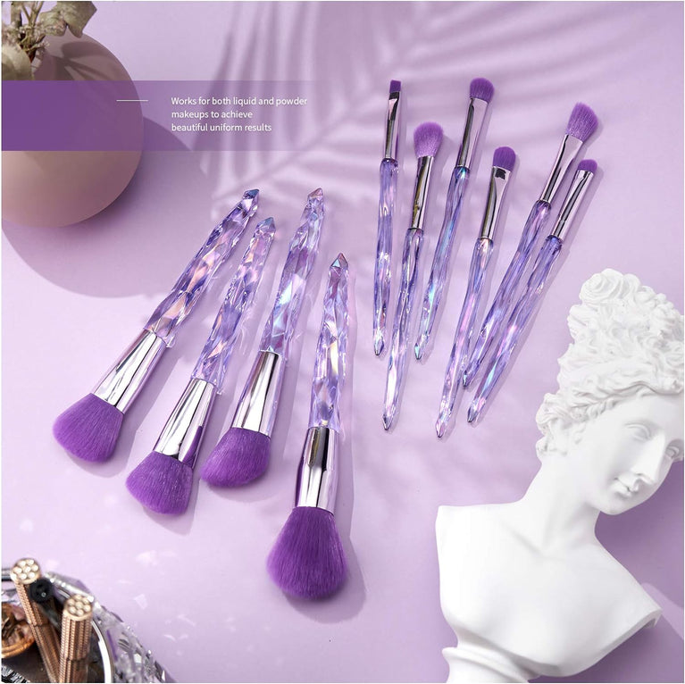 15-Piece Subsky Acrylic Handle Makeup Brushes Kit with Crystal Style and Sparkling Handles