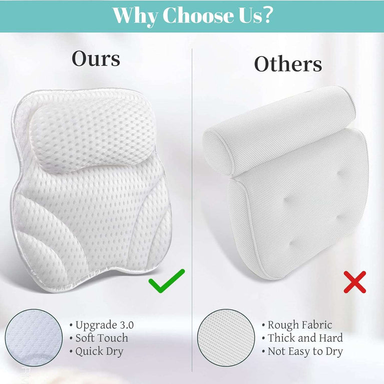 Bath Pillow 4D Air Mesh - Waterproof Spa Cushion for Women Men Gifts Luxury Bathtub Pillows for Neck Back Support with 6 Non-Slip Suction