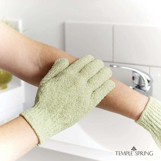 Exfoliating Gloves - Bamboo Shower Gloves - Bath and Body Exfoliator Mitts - Scrubs Away Ingrown Hair and Dead Skin - Natural Eco Microfibre Bath Gloves - Sage Green