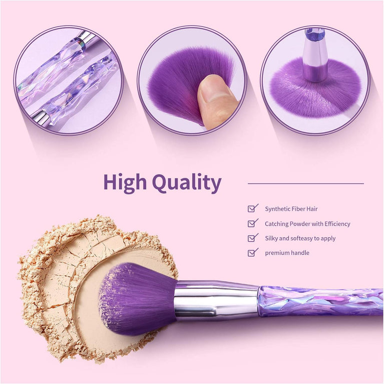 15-Piece Subsky Acrylic Handle Makeup Brushes Kit with Crystal Style and Sparkling Handles