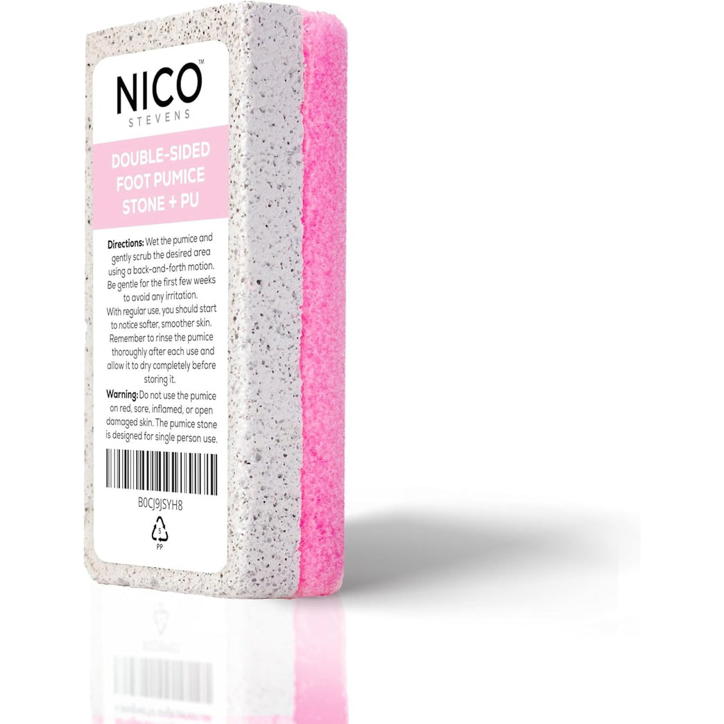 Nico Stevens Dual-Action Pumice Stone and PU Exfoliator - Superior Callus and Corn Remover for Hard Dry Skin - Perfect for Men & Women - Essential Pedicure Tool for Smooth Skin (Pink)