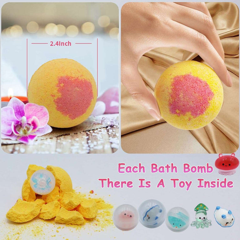 Bath Bombs Gift Set,with Surprise Toys Inside, Organic and All Natural Ingredients Bubble Bath Bombs Fizzes Spa Ideal Birthday Easter for Boys & Girls