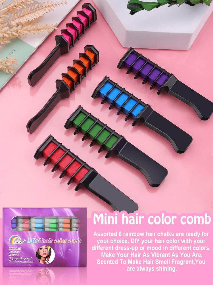 6 Colors Mini Washable Hair Chalk Combs for Kids - Metallic Glitter Hair Dye for Birthday Parties, Cosplay, and Special Events