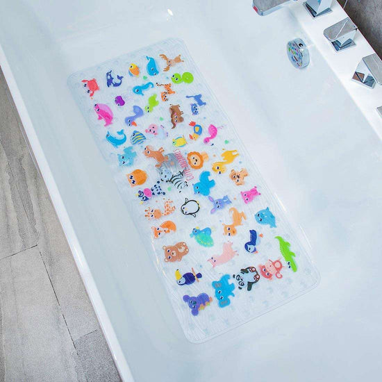 BEEHOMEE Bath Mats for Tub - Large Cartoon Non-Slip Bathroom Bathtub Mat Anti-Slip Shower Mats for Floor 88 x 38 cms,Machine Washable XL Size Bathroom Mats(Zoo)