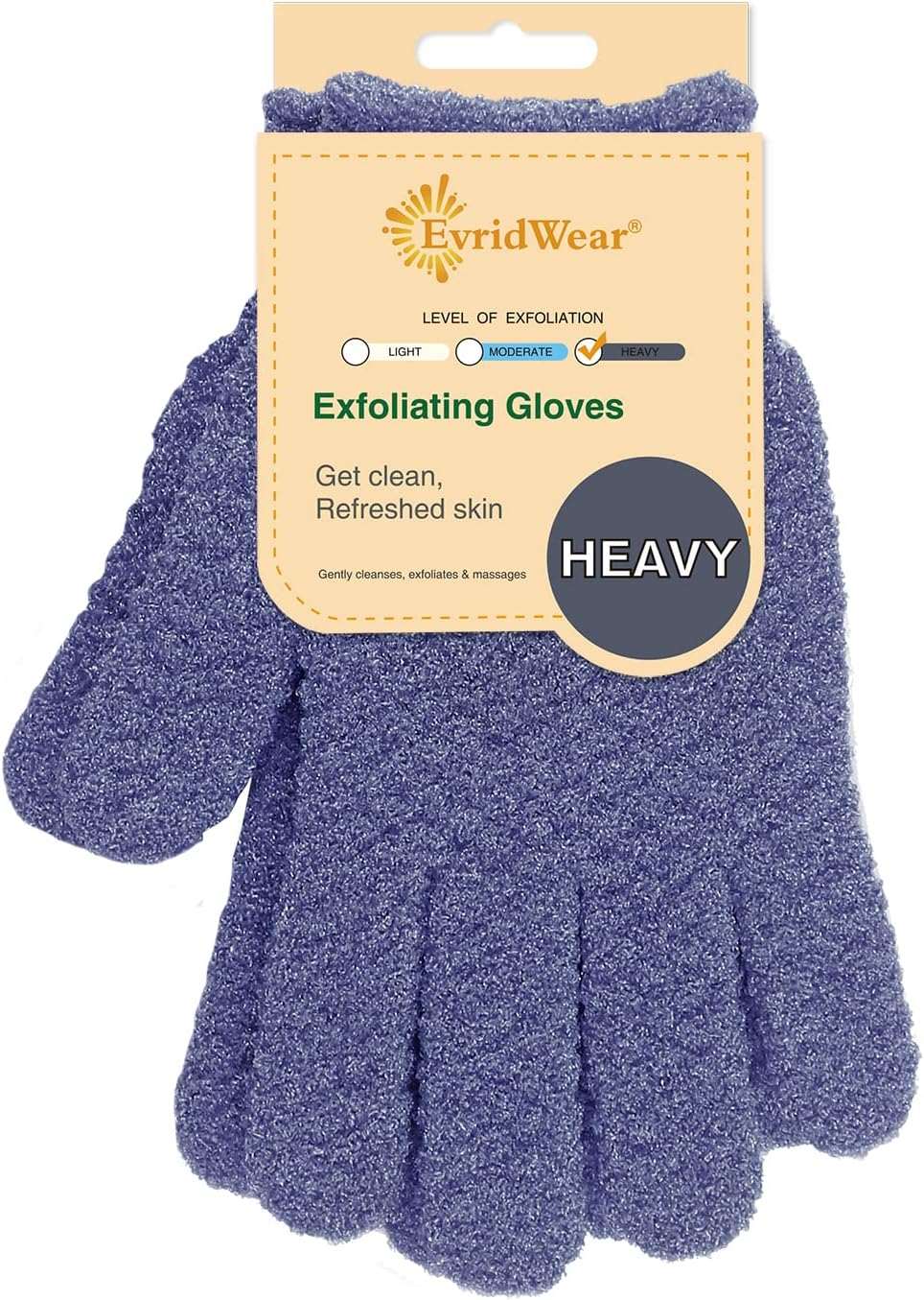 EvridWear Exfoliating Dual Texture Bath Gloves for Shower, Spa, Massage and Body Scrubs, Dead Skin Cell Remover, Gloves with hanging loop (1 Pair Heavy Glove)