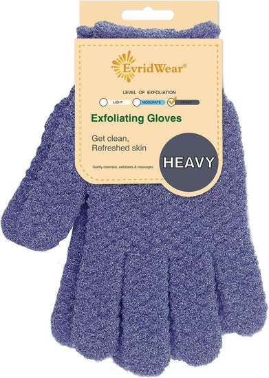 EvridWear Exfoliating Dual Texture Bath Gloves for Shower, Spa, Massage and Body Scrubs, Dead Skin Cell Remover, Gloves with hanging loop (1 Pair Heavy Glove)