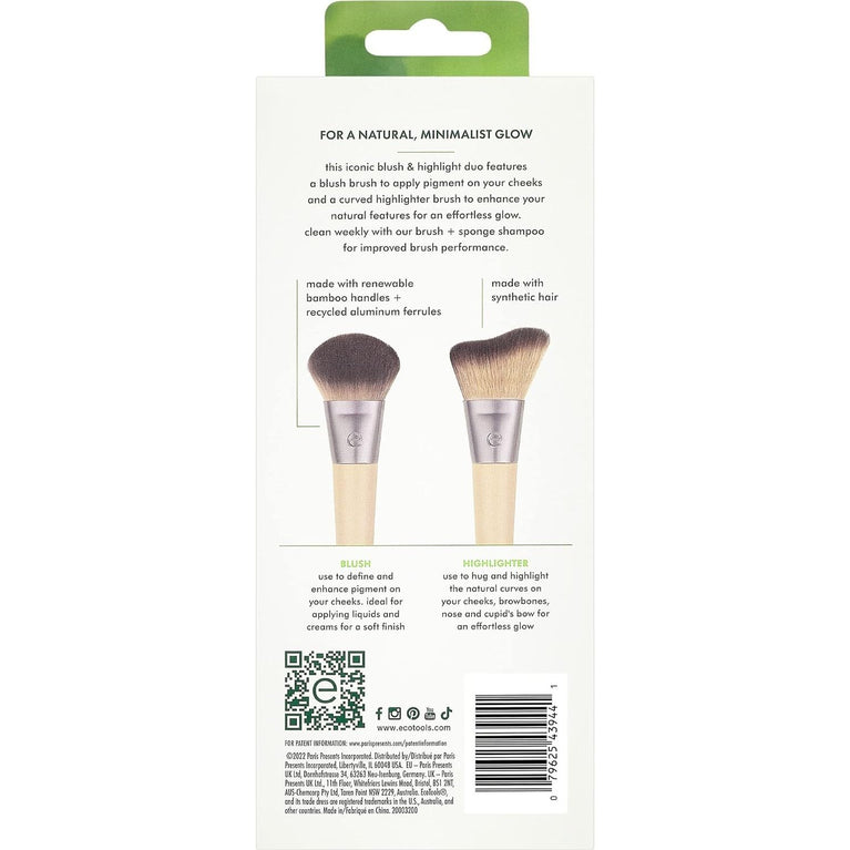 2x Radiant Blush & Highlight Brush Duo, Vegan & Cruelty-Free Synthetic Bristles for Skin Enhancement