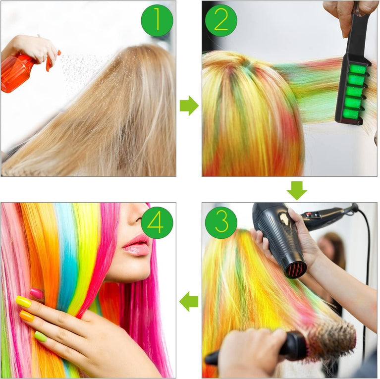 Colorful Hair Chalk Comb Set for Girls and Women - Temporary Hair Dye Kit with 10 Vibrant Colors