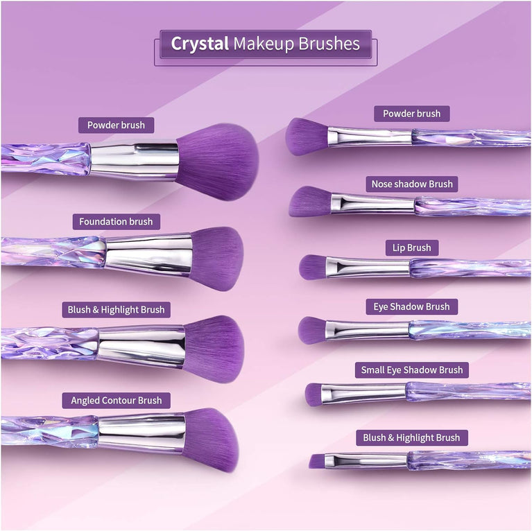 15-Piece Subsky Acrylic Handle Makeup Brushes Kit with Crystal Style and Sparkling Handles