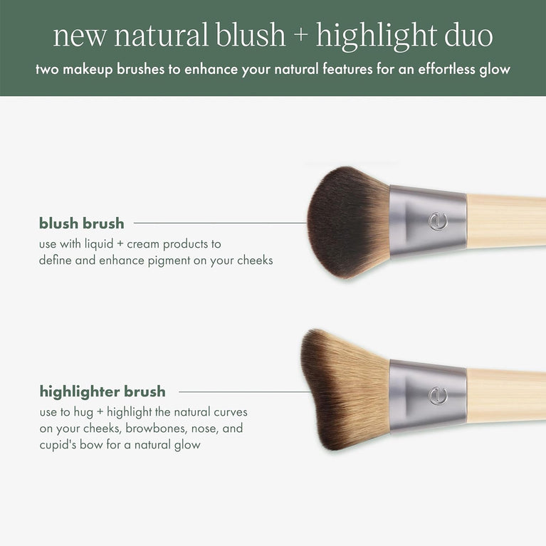 2x Radiant Blush & Highlight Brush Duo, Vegan & Cruelty-Free Synthetic Bristles for Skin Enhancement