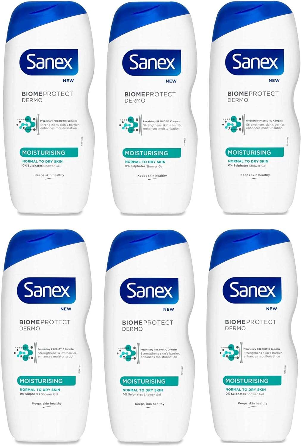 6x Sanex BiomeProtect Moisturising Shower Gel 225ml, normal to dry skin