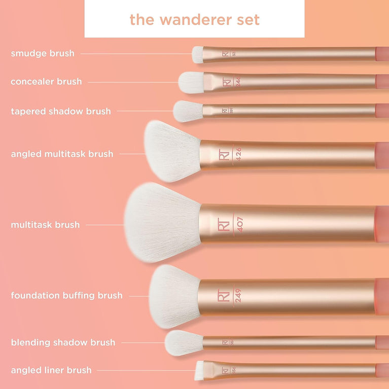 The Wanderer Makeup Brush Kit by REAL TECHNIQUES - 8-Piece Set for Foundations, Powders, and Concealers