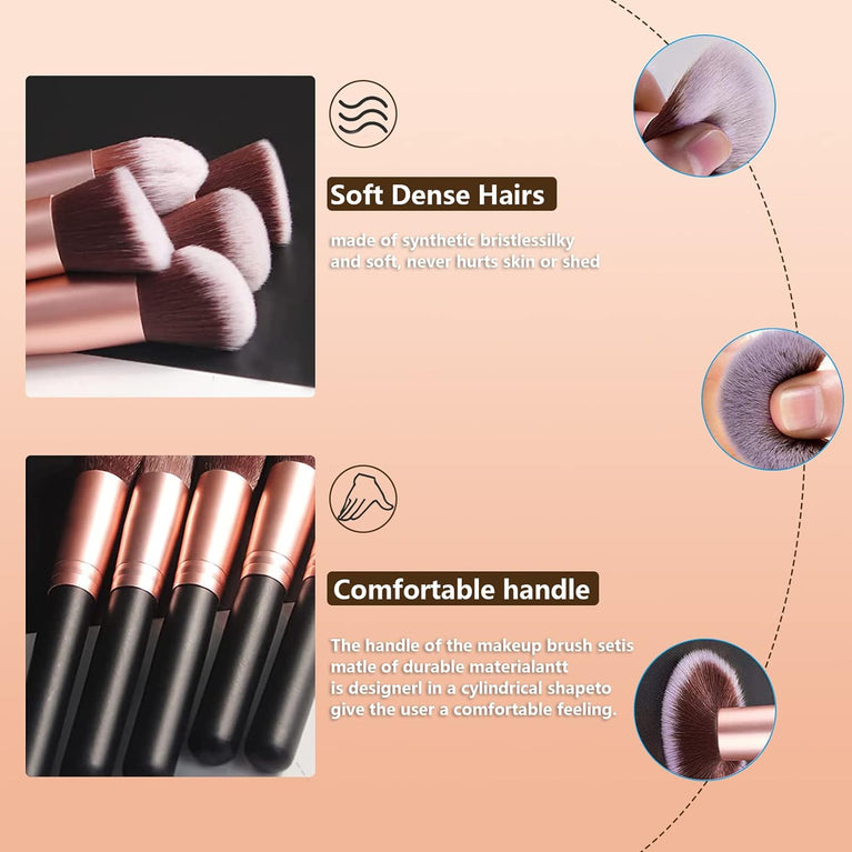 Rose Gold Complete Makeup Brush Set with Bonus Sponge Puffs - Premium Synthetic Brushes for Flawless Application