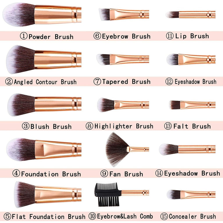 Marble Makeup Brush Set with 15PCs Brushes and Makeup Sponge - Professional Beauty Kit for Flawless Makeup Application