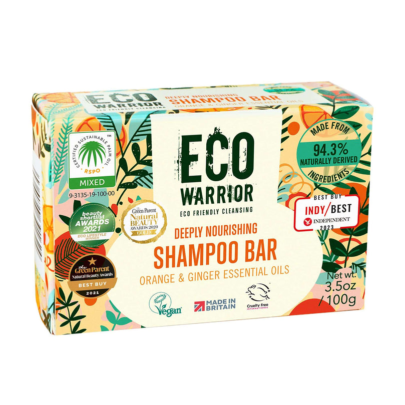 Eco Warrior Deeply Nourishing Shampoo Bar - Vegan, Cruelty Free, No SLS or Parabens, Pink Clay With Pure Orange & Ginger Essential Oils to Promote Healthy Hair - Natural Eco Friendly Shampoo - 100g