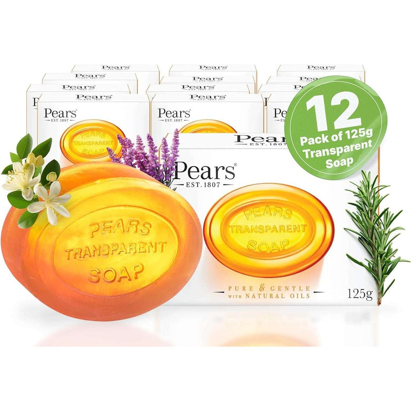 Pears Pure & Gentle Transparent Soap Bar with Natural Oils 125g (12 Pack)