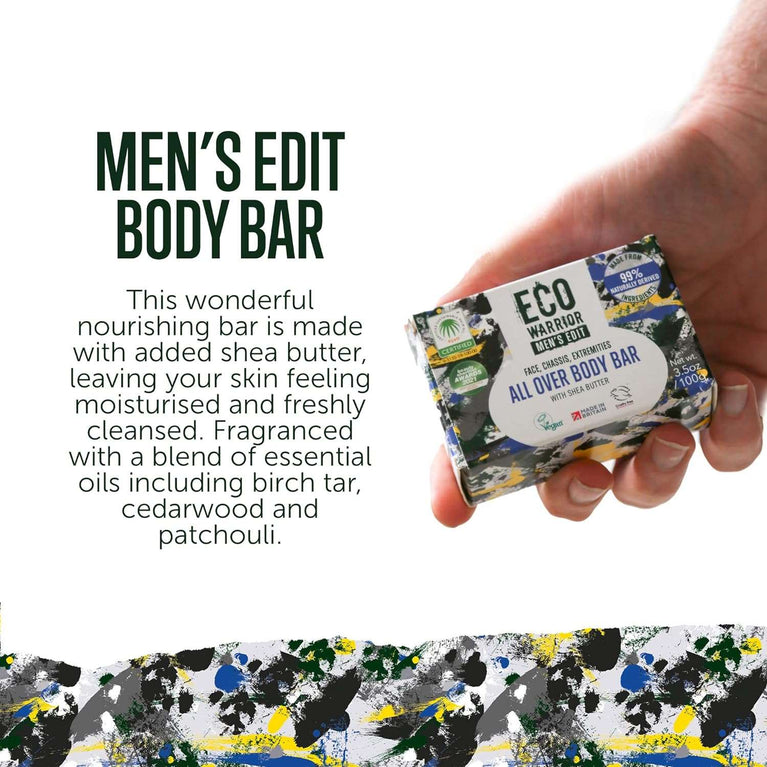 Eco Warrior Men's Edit All Over Body Soap Bar - Vegan, Cruelty Free, No SLS or Parabens Nourishing Mens Soap with Added Shea Butter and a Blend of Essential Oils - Natural, Eco Friendly, 100g