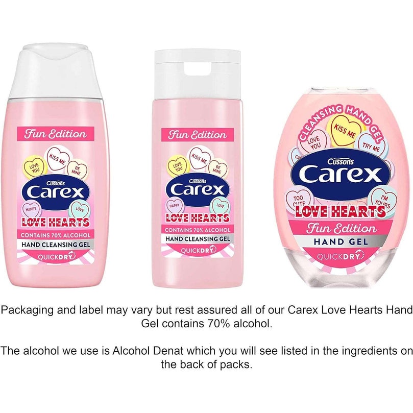 Carex Love Hearts Cleansing Hand Gel Pack of 12, Refreshing Hand Gels with 70% Alcohol, Fun Editions Scented Hand Gel that Cleans, Cares and Protects, 50 ml