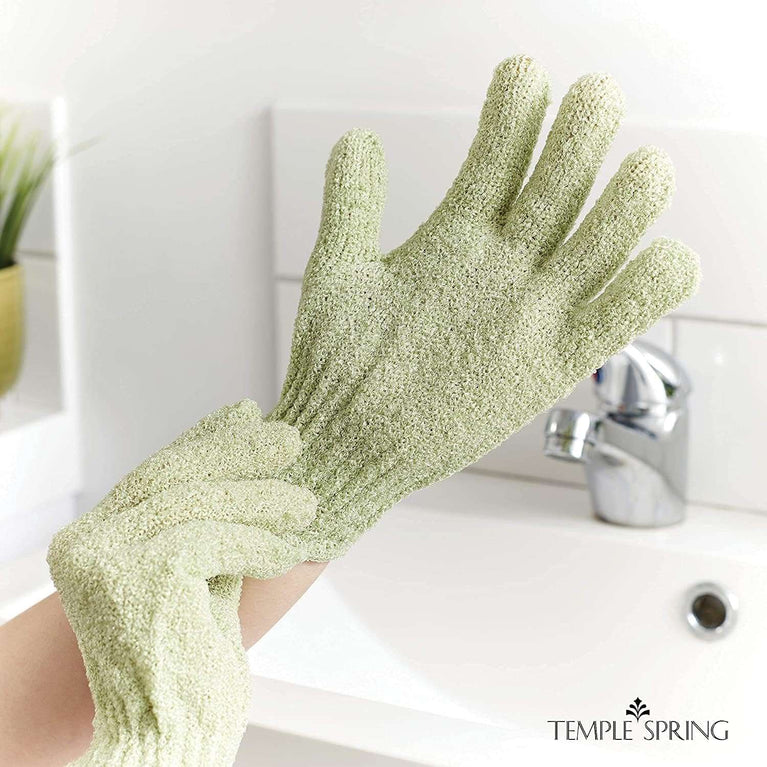 Exfoliating Gloves - Bamboo Shower Gloves - Bath and Body Exfoliator Mitts - Scrubs Away Ingrown Hair and Dead Skin - Natural Eco Microfibre Bath Gloves - Sage Green