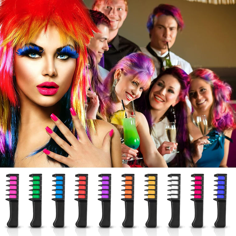 Colorful Hair Chalk Comb Set for Girls and Women - Temporary Hair Dye Kit with 10 Vibrant Colors