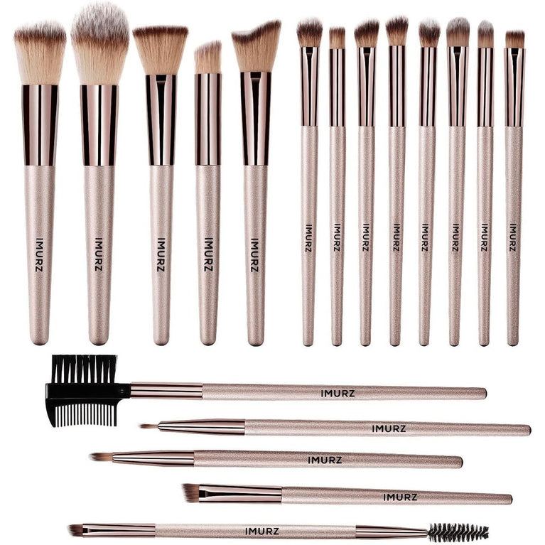 Champagne Gold Makeup Brush Set - 18 Piece Professional Cosmetic Brushes for Foundation, Blending, and Contouring