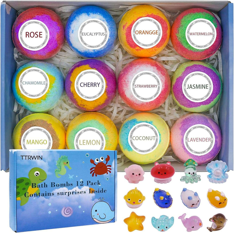 Bath Bombs Gift Set,with Surprise Toys Inside, Organic and All Natural Ingredients Bubble Bath Bombs Fizzes Spa Ideal Birthday Easter for Boys & Girls