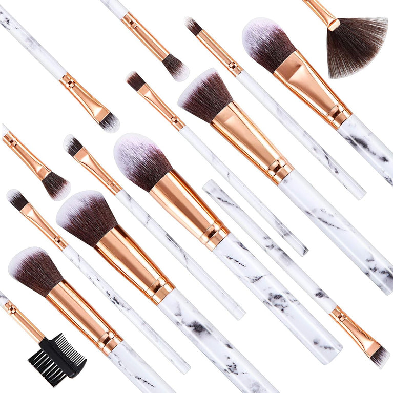 Marble Makeup Brush Set with 15PCs Brushes and Makeup Sponge - Professional Beauty Kit for Flawless Makeup Application