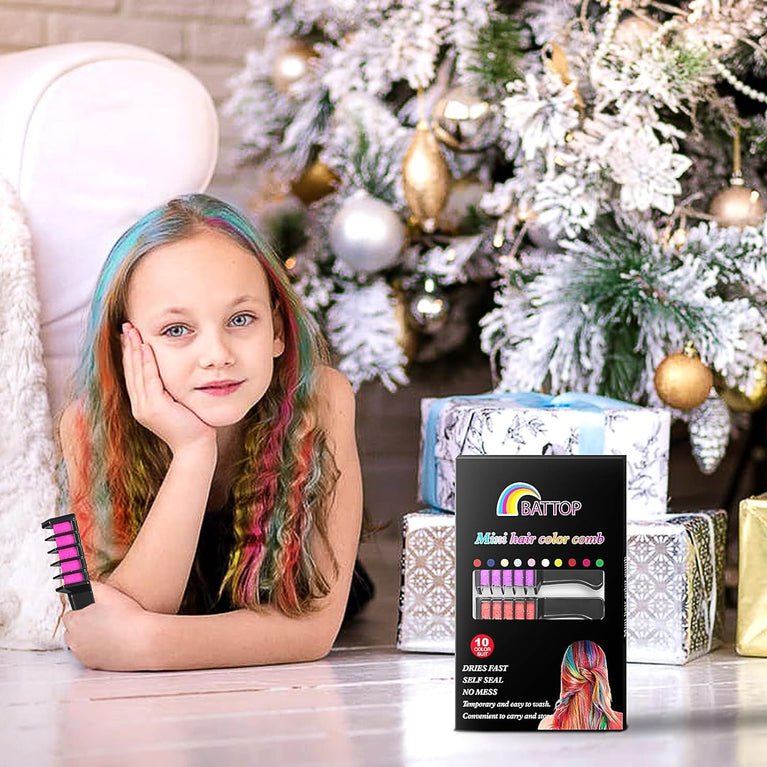 Colorful Hair Chalk Comb Set for Girls and Women - Temporary Hair Dye Kit with 10 Vibrant Colors