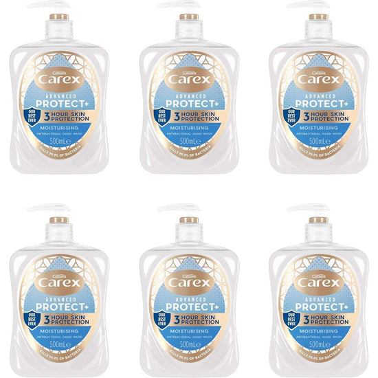 Carex Advanced Care Moisturising Antibacterial Hand Wash, 3x More Moisturisers, Clean & Protect Hands, Bulk Buy, Pack of 6 x 500ml